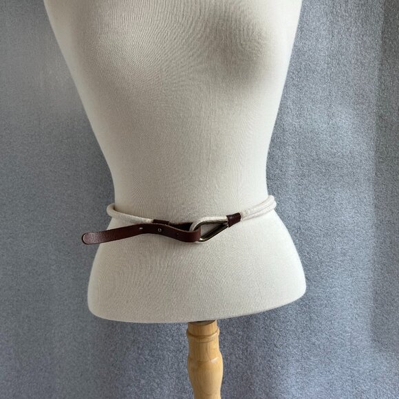 Women's J. Crew Nautical Rope Belt w/ Brown Leather  Loop Buckle - Picture 1 of 6